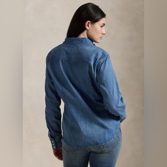 Polo Ralph Lauren Denim Western Shirt Pearl Snap Button Up Top Shirt Women’s XL - Picture 4 of 16